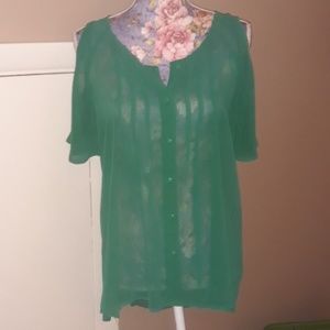 Blue Pepper Sheer Button up Blouse Medium